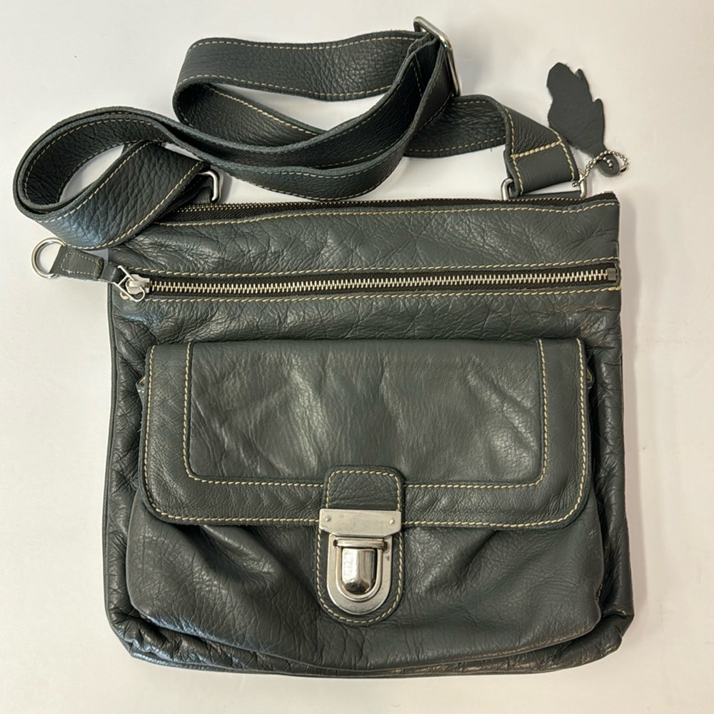 Roots Grey Leather Crossbody Bag Adjustable Strap